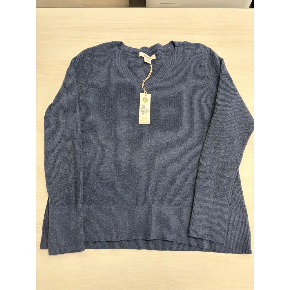 Brand New Natural Reflections Womens Medium Blue V Neck Knit Sweater Long Sleeve
